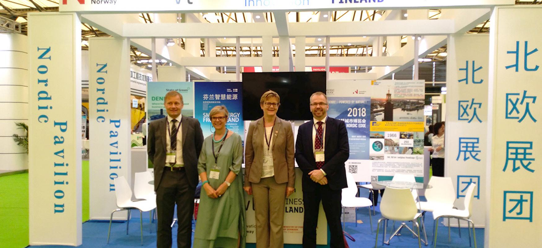 Nordic ambassadors in front of the Nordic pavilion at IE Expo 2018 in Shanghai.