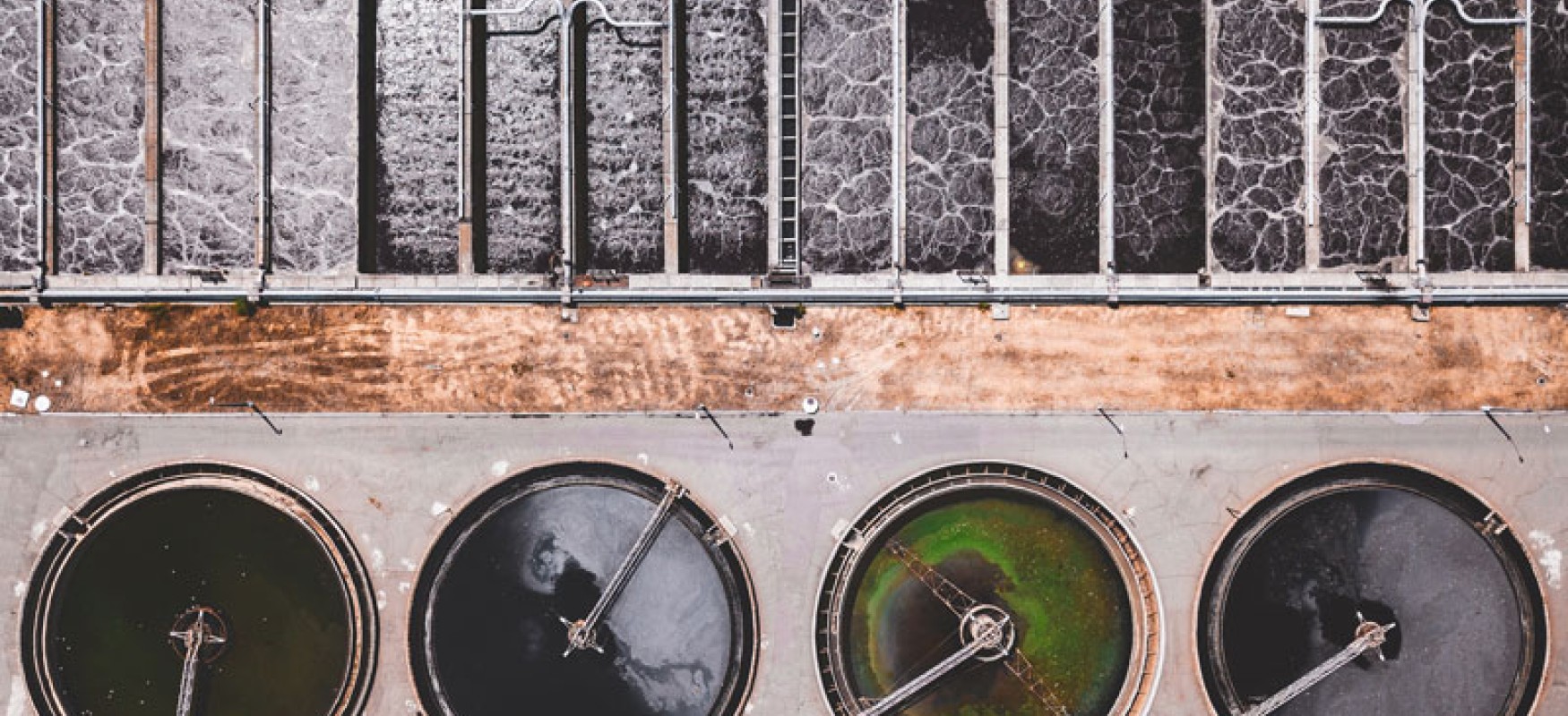 Wastewater treatment plant seen from above.