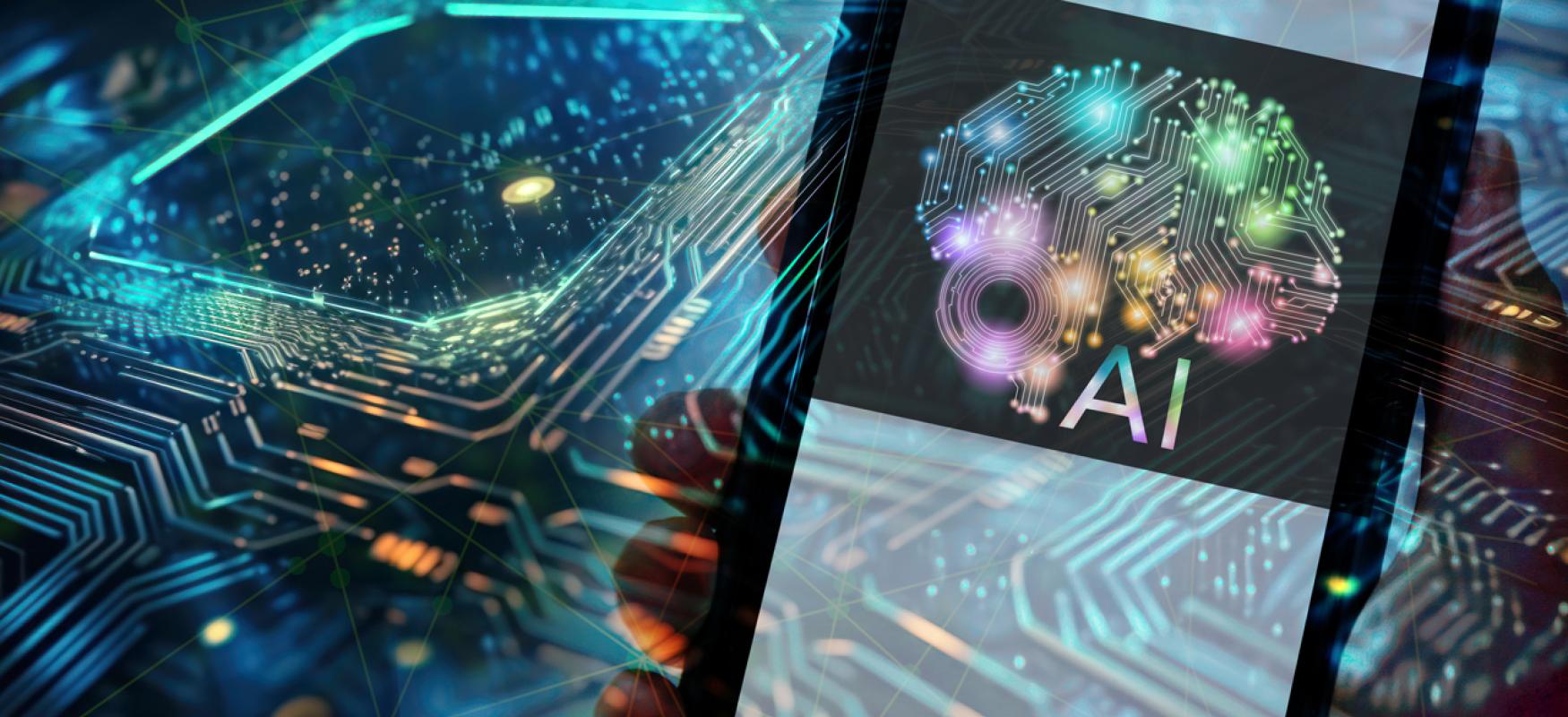 Iphone with AI image on the screen and electric board as background