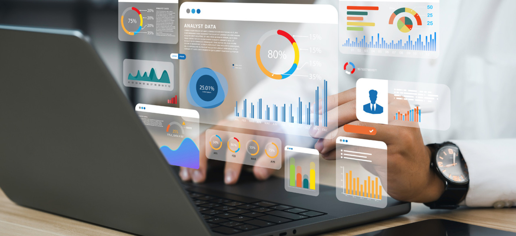 Ethical AI and Data illustration with person writing on laptop