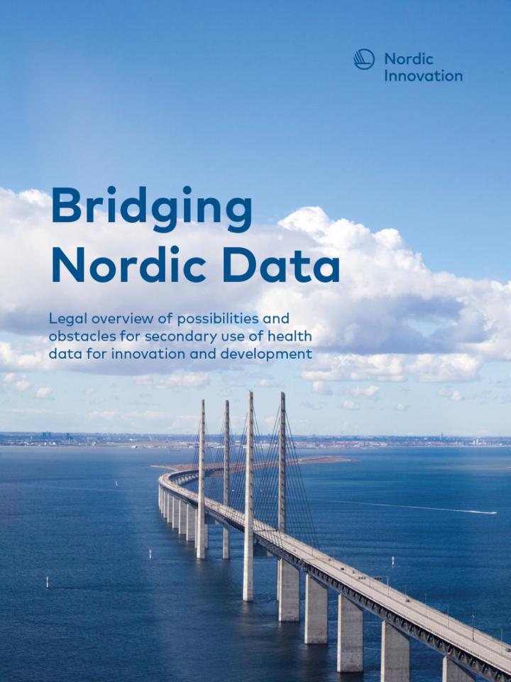 Picture of the "Briding Nordic Data" reports front page featuring a the Øresund bridge.
