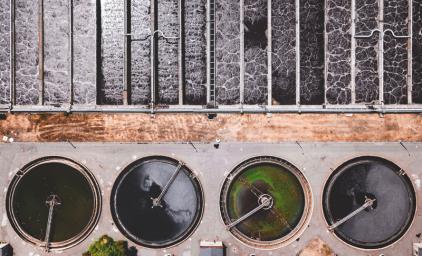 Wastewater treatment plant seen from above.