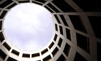 Looking up a circular building. Photo Carl Newton