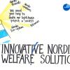 Drawing showing the text "Innovative Nordic Welfare Solutions", a lighthouse and Nordic Innovation's old logo.