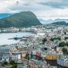 Birds view of Ålesund, Norway on a cloudy day