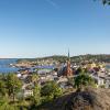 Arendal city, seen from a height, on a sunny day in june 2018. Arendal is a small town in the south part of Norway